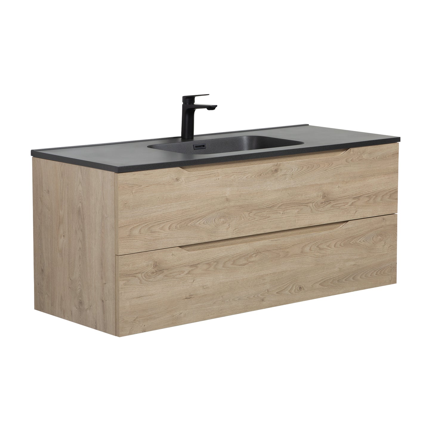 WOODBRIDGE Evita | Wall-Mounted Floating Bathroom Vanity | Black Quartz Composite Top | Oak Finish