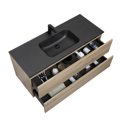 WOODBRIDGE Evita | Wall-Mounted Floating Bathroom Vanity | Black Quartz Composite Top | Oak Finish