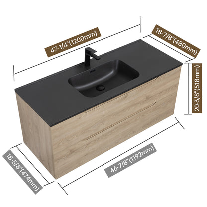 WOODBRIDGE Evita | Wall-Mounted Floating Bathroom Vanity | Black Quartz Composite Top | Oak Finish