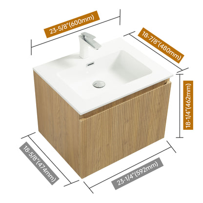 WOODBRIDGE | Wall-Mounted Floating Bathroom Vanity | White Resin Counter Top | Yellow Oak Finish