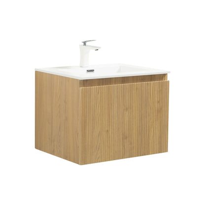 WOODBRIDGE | Wall-Mounted Floating Bathroom Vanity | White Resin Counter Top | Yellow Oak Finish