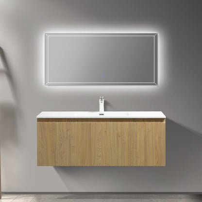 WOODBRIDGE | Wall-Mounted Floating Bathroom Vanity | White Resin Counter Top | Yellow Oak Finish