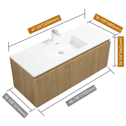 WOODBRIDGE | Wall-Mounted Floating Bathroom Vanity | White Resin Counter Top | Yellow Oak Finish