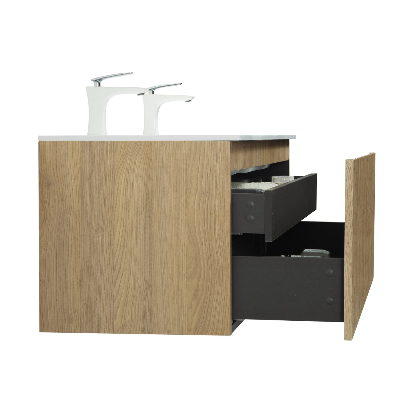 WOODBRIDGE 47-1/4"  | Wall-Mounted Floating Double-Sink Bathroom Vanity | White Resin Top | Yellow Oak Finish
