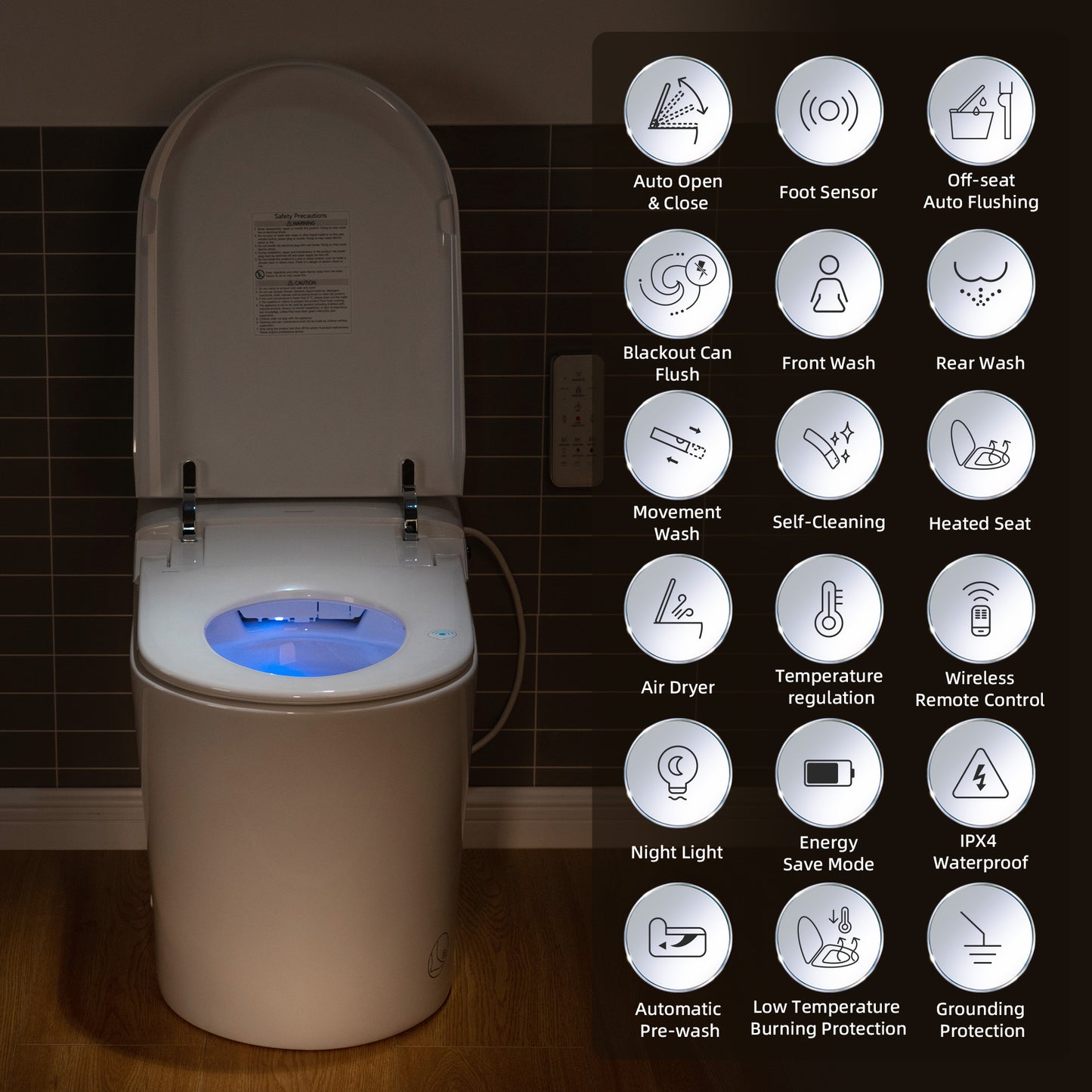 WOODBRIDGE EBT470 | Smart Bidet Toilet | Foot Sensor Auto Open/Close & Quiet Flush | Warm Air Dryer| Nightlight