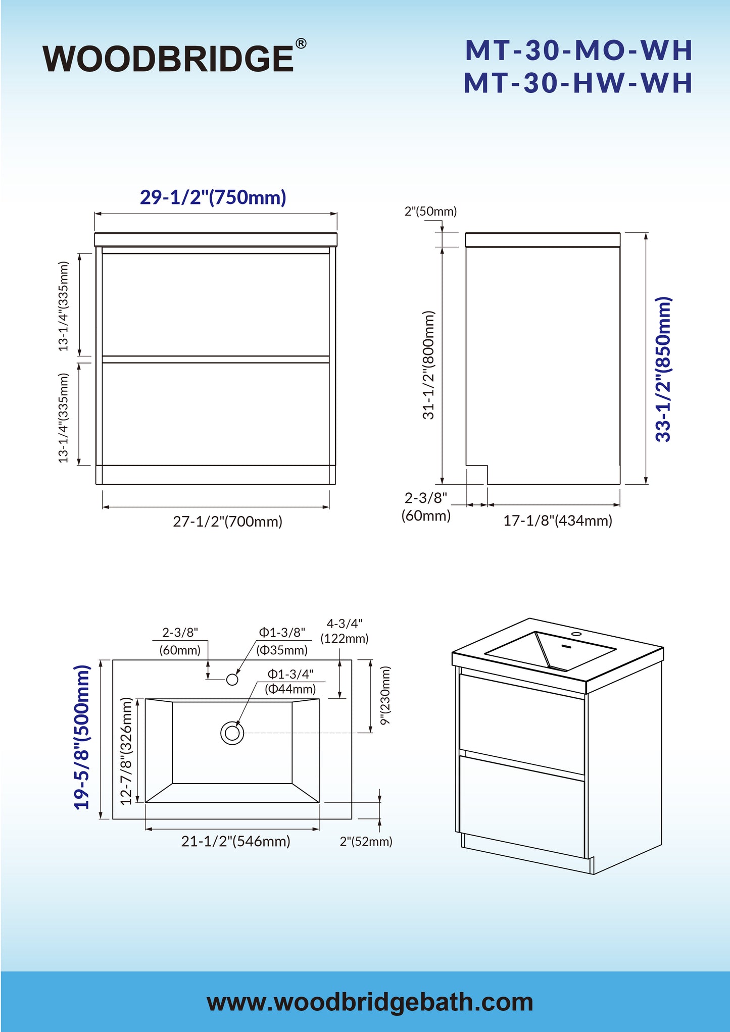 WOODBRIDGE | Freestanding Bathroom Vanity | with Glossy White Resin Composite Top, Integrated Sink