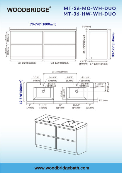 WOODBRIDGE | Freestanding Double Bathroom Vanity | with White Resin Composite Double Sink Top