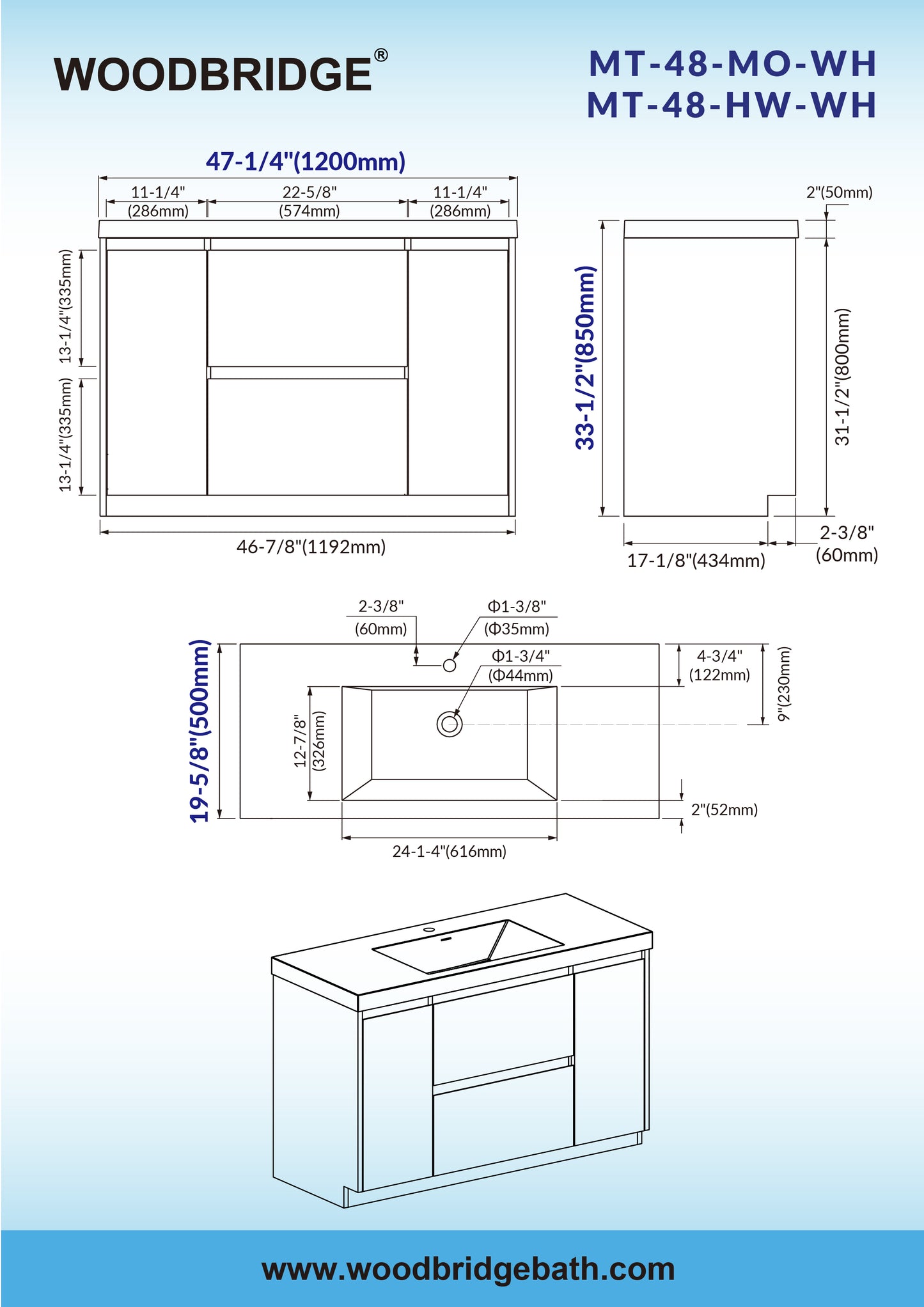 WOODBRIDGE | Freestanding Bathroom Vanity | with Glossy White Resin Composite Top, Integrated Sink