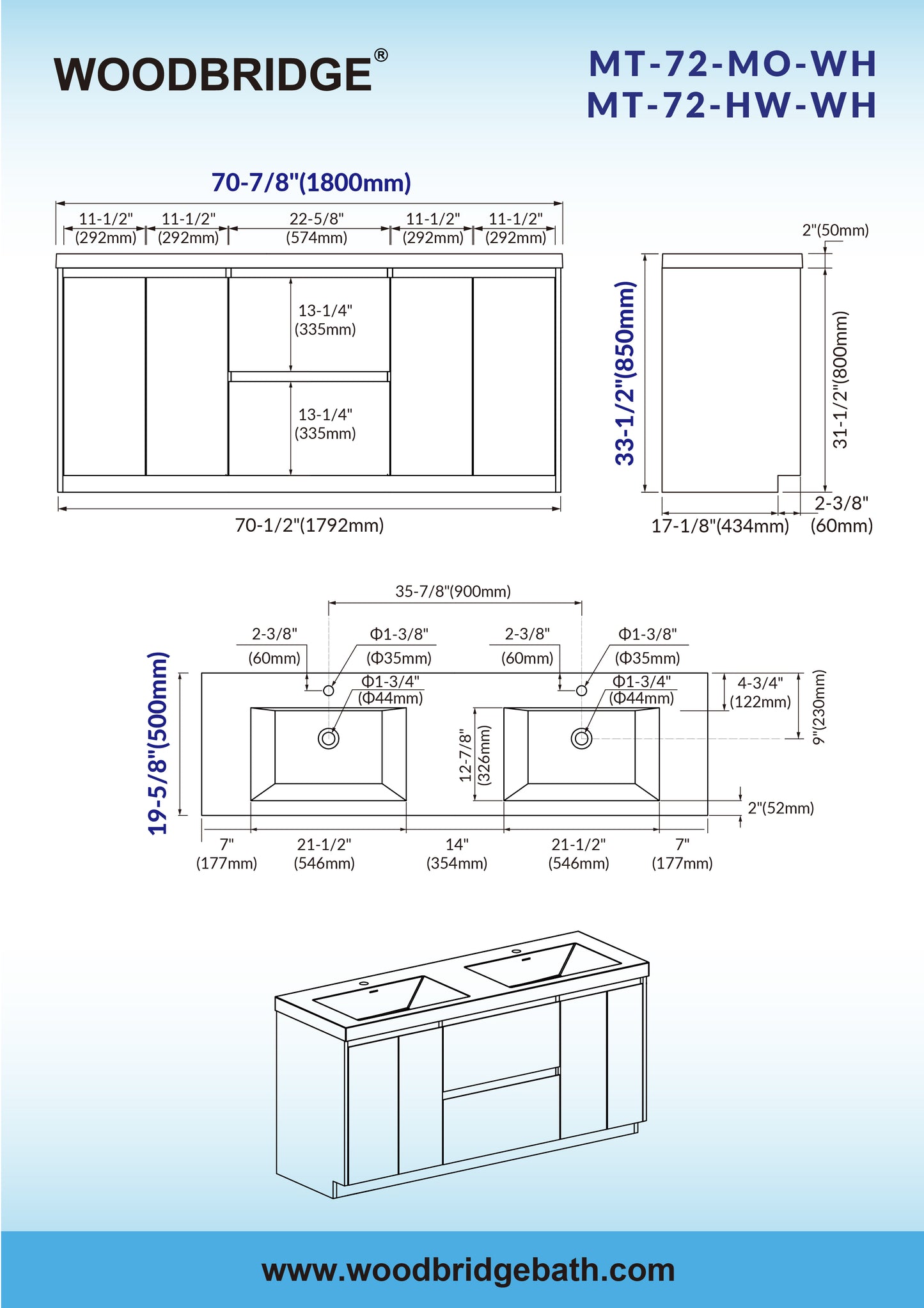 WOODBRIDGE | Freestanding Bathroom Vanity | with Glossy White Resin Composite Top, Integrated Sink