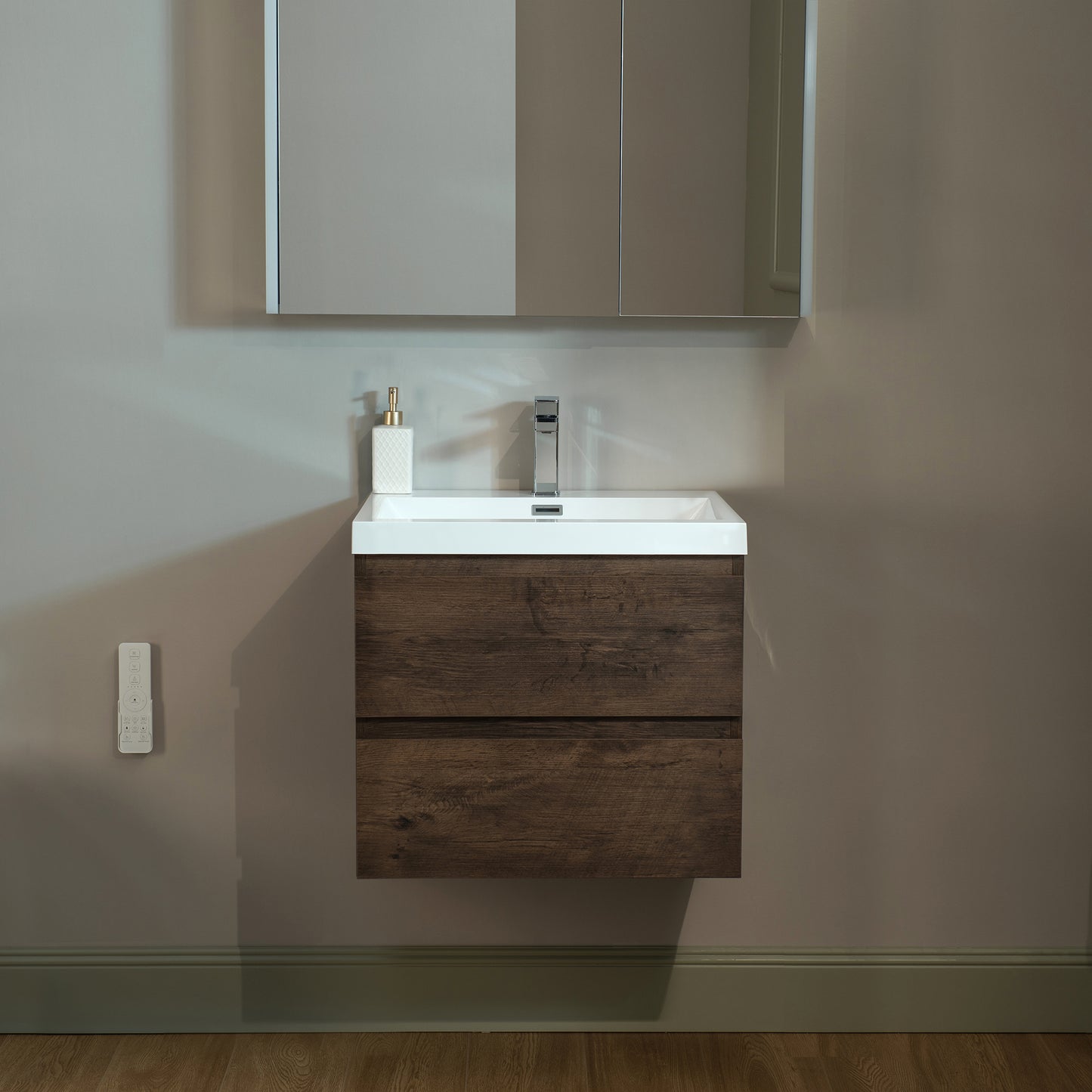 WOODBRIDGE | Wall-Mounted Floating Bathroom Vanity | with Glossy White Resin Top & Rose Wood Cabinet