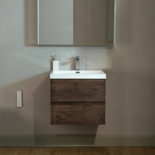 WOODBRIDGE | Wall-Mounted Floating Bathroom Vanity | with Glossy White Resin Top & Rose Wood Cabinet
