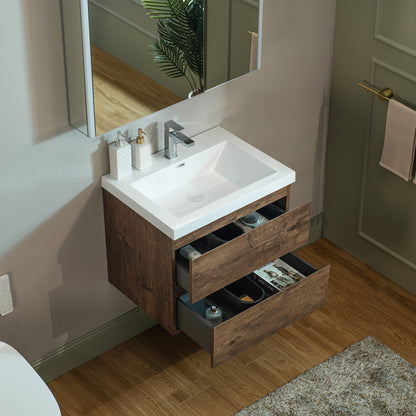 WOODBRIDGE | Wall-Mounted Floating Bathroom Vanity | with Glossy White Resin Top & Rose Wood Cabinet
