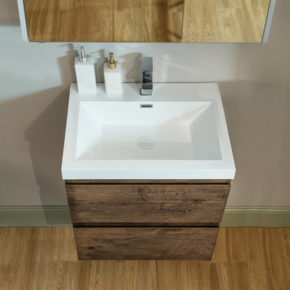 WOODBRIDGE | Wall-Mounted Floating Bathroom Vanity | with Glossy White Resin Top & Rose Wood Cabinet