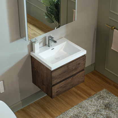 WOODBRIDGE | Wall-Mounted Floating Bathroom Vanity | with Glossy White Resin Top & Rose Wood Cabinet