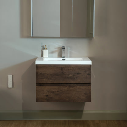 WOODBRIDGE | Wall-Mounted Floating Bathroom Vanity | with Glossy White Resin Top & Rose Wood Cabinet