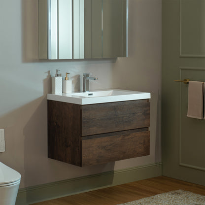 WOODBRIDGE | Wall-Mounted Floating Bathroom Vanity | with Glossy White Resin Top & Rose Wood Cabinet