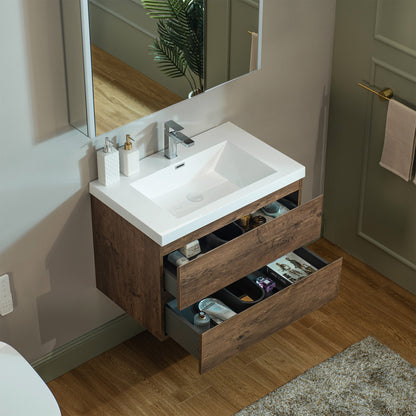 WOODBRIDGE | Wall-Mounted Floating Bathroom Vanity | with Glossy White Resin Top & Rose Wood Cabinet
