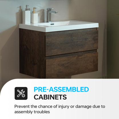 WOODBRIDGE | Wall-Mounted Floating Bathroom Vanity | with Glossy White Resin Top & Rose Wood Cabinet