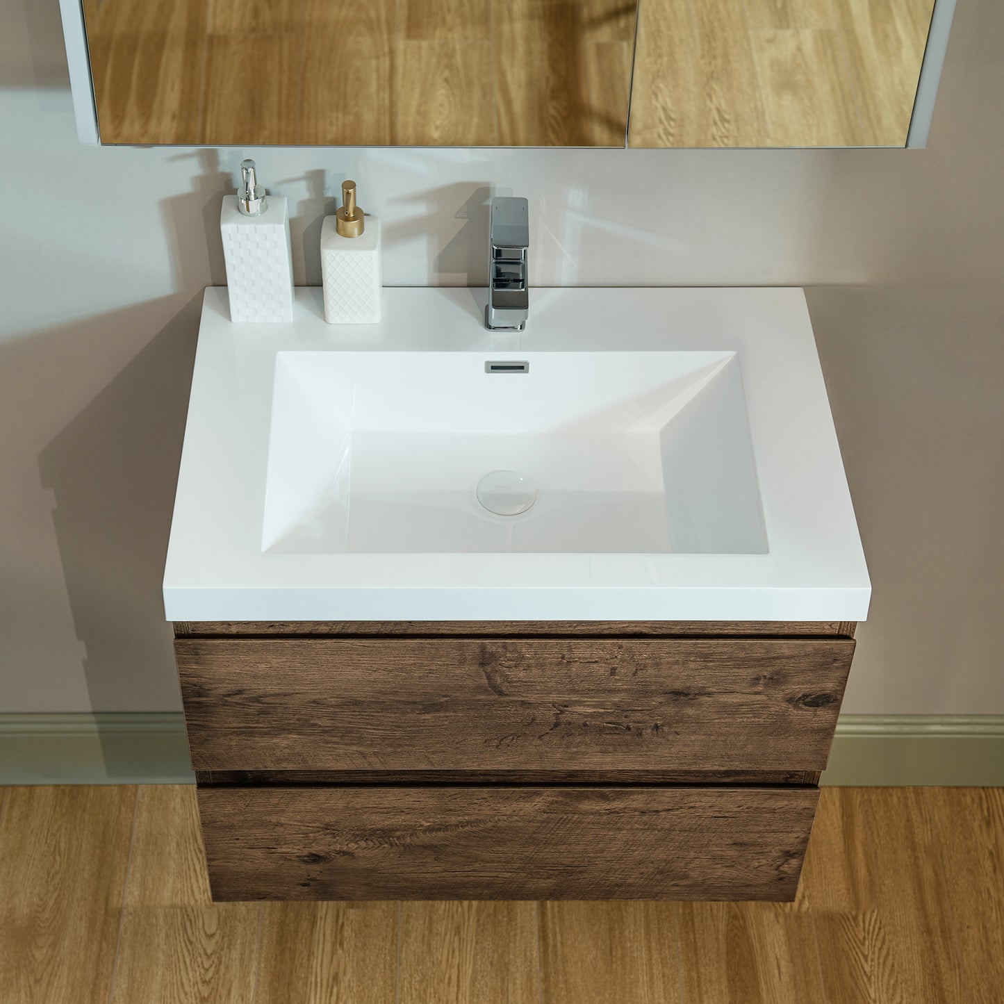 WOODBRIDGE | Wall-Mounted Floating Bathroom Vanity | with Glossy White Resin Top & Rose Wood Cabinet