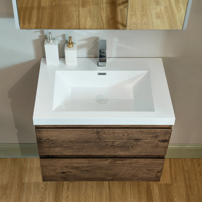 WOODBRIDGE | Wall-Mounted Floating Bathroom Vanity | with Glossy White Resin Top & Rose Wood Cabinet