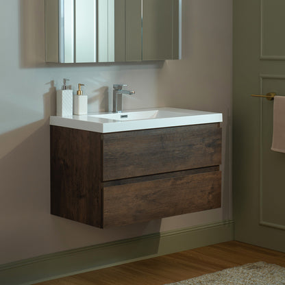 WOODBRIDGE | Wall-Mounted Floating Bathroom Vanity | with Glossy White Resin Top & Rose Wood Cabinet