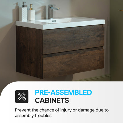 WOODBRIDGE | Wall-Mounted Floating Bathroom Vanity | with Glossy White Resin Top & Rose Wood Cabinet