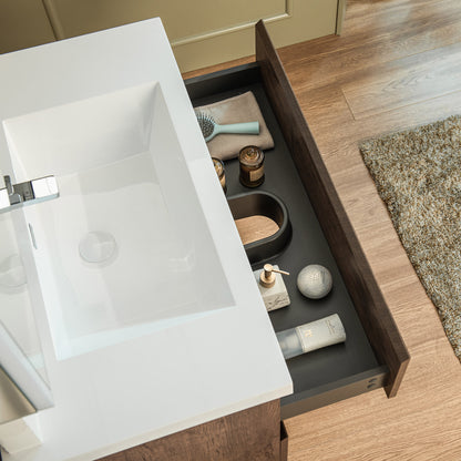 WOODBRIDGE | Wall-Mounted Floating Bathroom Vanity | with Glossy White Resin Top & Rose Wood Cabinet