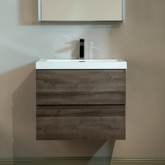 WOODBRIDGE | Wall-Mounted Floating Bathroom Vanity | Glossy White Resin Top | Gray Oak Cabinet