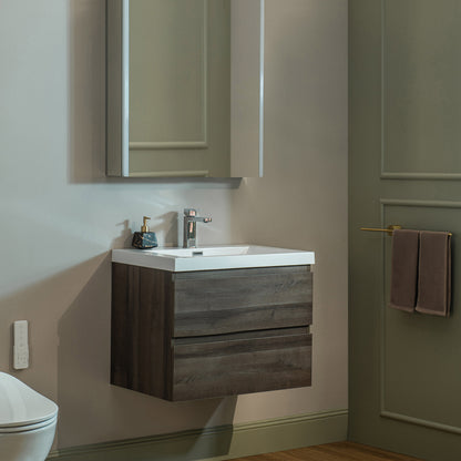 WOODBRIDGE | Wall-Mounted Floating Bathroom Vanity | Glossy White Resin Top | Gray Oak Cabinet
