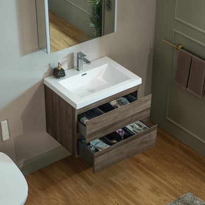 WOODBRIDGE | Wall-Mounted Floating Bathroom Vanity | Glossy White Resin Top | Gray Oak Cabinet