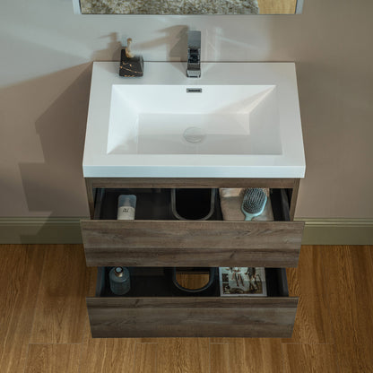 WOODBRIDGE | Wall-Mounted Floating Bathroom Vanity | Glossy White Resin Top | Gray Oak Cabinet