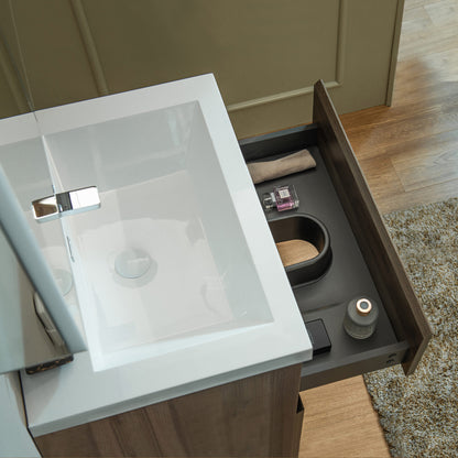 WOODBRIDGE | Wall-Mounted Floating Bathroom Vanity | Glossy White Resin Top | Gray Oak Cabinet