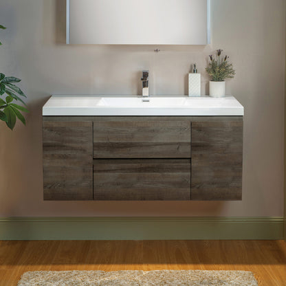 WOODBRIDGE | Wall-Mounted Floating Bathroom Vanity | Glossy White Resin Top | Gray Oak Cabinet
