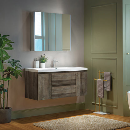 WOODBRIDGE | Wall-Mounted Floating Bathroom Vanity | Glossy White Resin Top | Gray Oak Cabinet