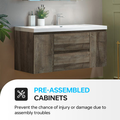 WOODBRIDGE | Wall-Mounted Floating Bathroom Vanity | Glossy White Resin Top | Gray Oak Cabinet