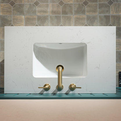 WOODBRIDGE | Modern Bathroom Vanity | with White Engineered Stone Top, Undermount Sink, Black & Gold Accents & Space-Saving Thin-Leg Design