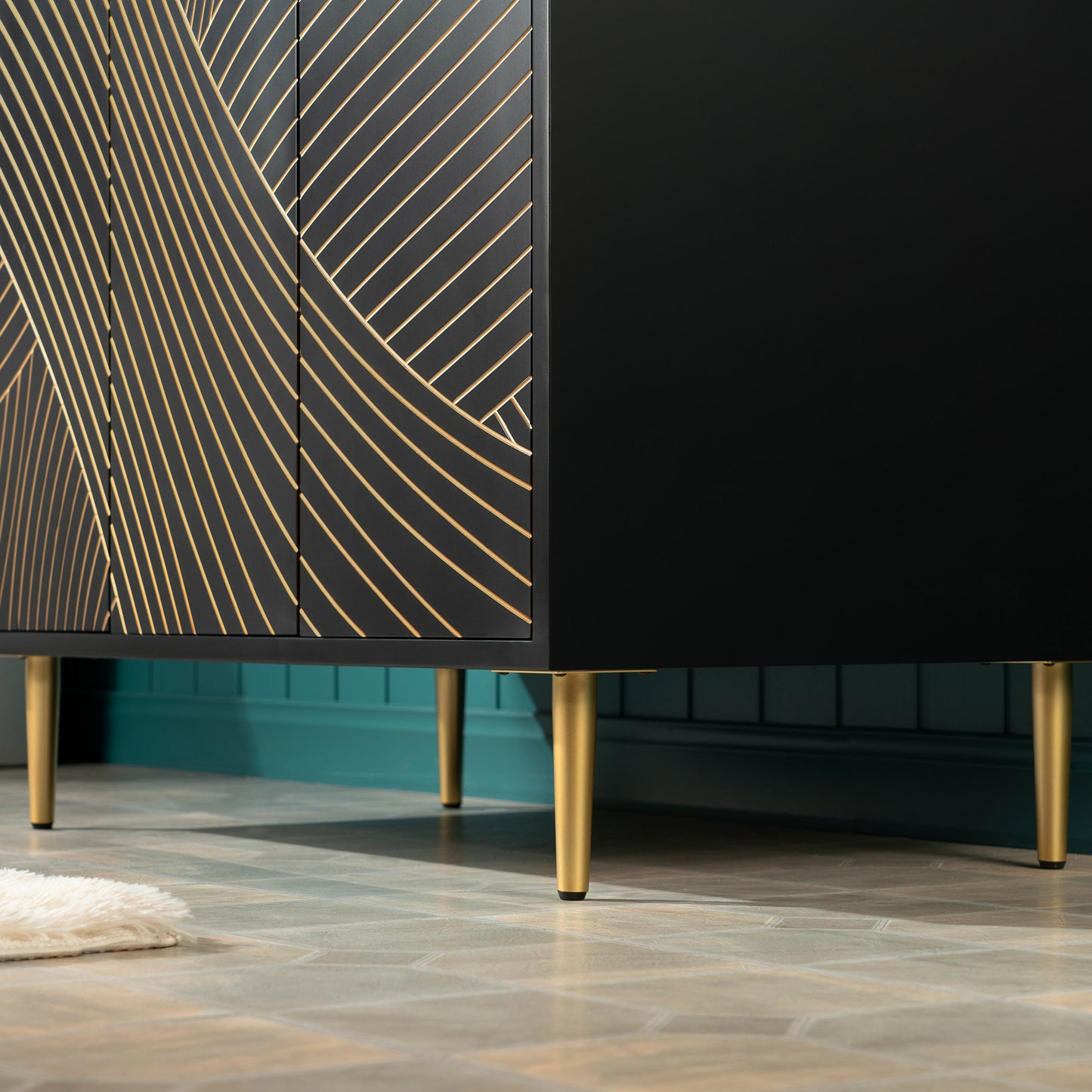 WOODBRIDGE | Modern Bathroom Vanity | with White Engineered Stone Top, Undermount Sink, Black & Gold Accents & Space-Saving Thin-Leg Design