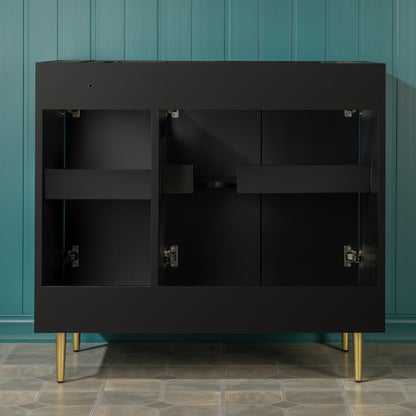 WOODBRIDGE | Modern Bathroom Vanity | with White Engineered Stone Top, Undermount Sink, Black & Gold Accents & Space-Saving Thin-Leg Design