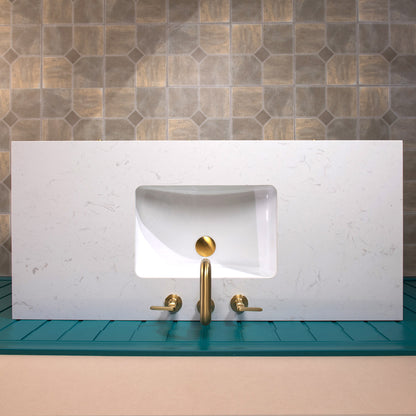 WOODBRIDGE | Modern Bathroom Vanity | with White Engineered Stone Top, Undermount Sink, Black & Gold Accents & Space-Saving Thin-Leg Design