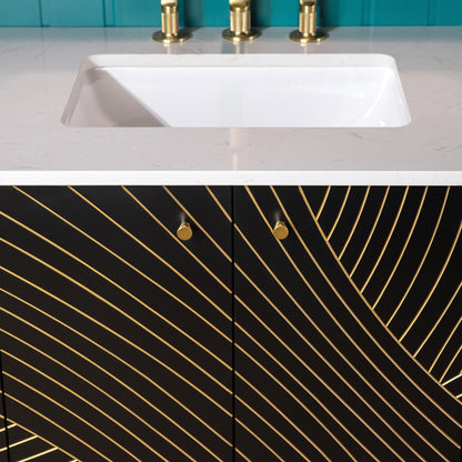 WOODBRIDGE | Modern Bathroom Vanity | with White Engineered Stone Top, Undermount Sink, Black & Gold Accents & Space-Saving Thin-Leg Design