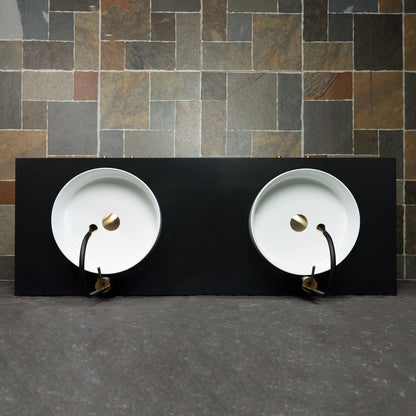 WOODBRIDGE 60" Bris-BG-60D | Double Sink Bathroom Vanity | with Round Ceramic Vessel Sinks, Black Engineered Stone Top, Thin-Leg Design & Black/Gold Accents