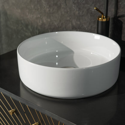 WOODBRIDGE 60" Bris-BG-60D | Double Sink Bathroom Vanity | with Round Ceramic Vessel Sinks, Black Engineered Stone Top, Thin-Leg Design & Black/Gold Accents