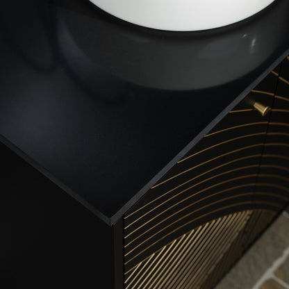WOODBRIDGE 60" Bris-BG-60D | Double Sink Bathroom Vanity | with Round Ceramic Vessel Sinks, Black Engineered Stone Top, Thin-Leg Design & Black/Gold Accents