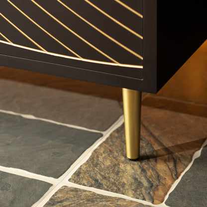 WOODBRIDGE 60" Bris-BG-60D | Double Sink Bathroom Vanity | with Round Ceramic Vessel Sinks, Black Engineered Stone Top, Thin-Leg Design & Black/Gold Accents