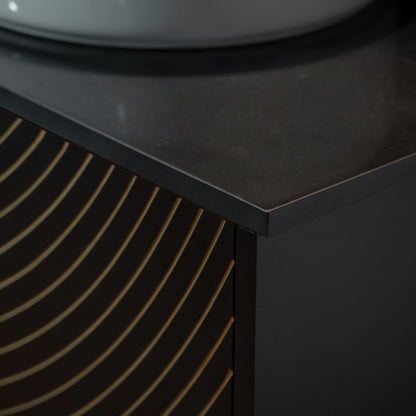 WOODBRIDGE 60" Bris-BG-60D | Double Sink Bathroom Vanity | with Round Ceramic Vessel Sinks, Black Engineered Stone Top, Thin-Leg Design & Black/Gold Accents