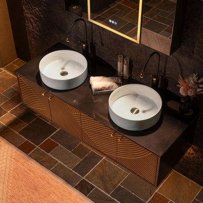 WOODBRIDGE Bris-BG-60DFW | 60" Wall-Mounted Floating Double Bathroom Vanity with Black Stone Top & Dual Vessel Sinks