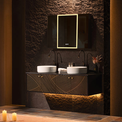 WOODBRIDGE Bris-BG-60DFW | 60" Wall-Mounted Floating Double Bathroom Vanity with Black Stone Top & Dual Vessel Sinks