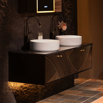 WOODBRIDGE Bris-BG-60DFW | 60" Wall-Mounted Floating Double Bathroom Vanity with Black Stone Top & Dual Vessel Sinks