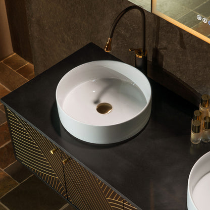 WOODBRIDGE Bris-BG-60DFW | 60" Wall-Mounted Floating Double Bathroom Vanity with Black Stone Top & Dual Vessel Sinks