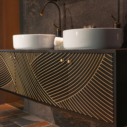 WOODBRIDGE Bris-BG-60DFW | 60" Wall-Mounted Floating Double Bathroom Vanity with Black Stone Top & Dual Vessel Sinks